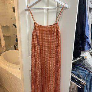 Zara Summer Orange and White Gingham Spaghetti Waistless Maxi Dress size M